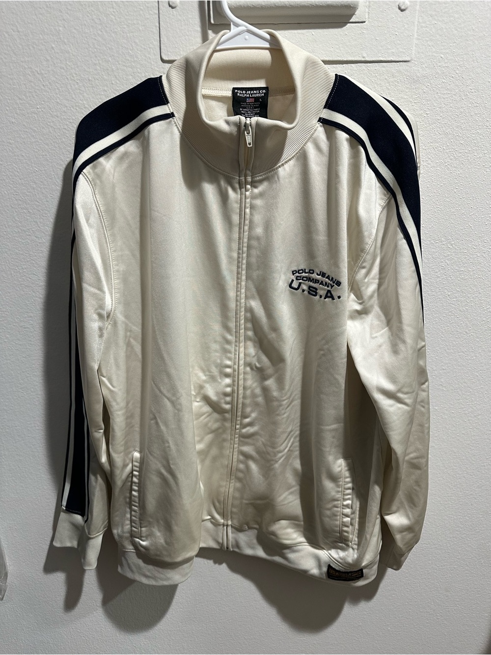 Polo by Ralph Lauren Cream Track Jacket with Navy Stripes